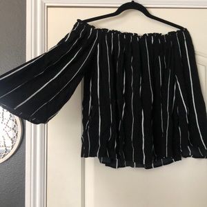 Off the shoulder striped top.
